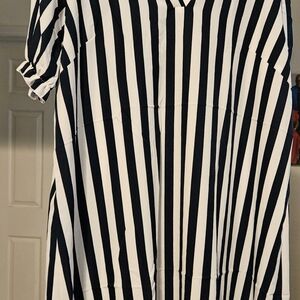 SHEIN Black and White Striped Midi Dress